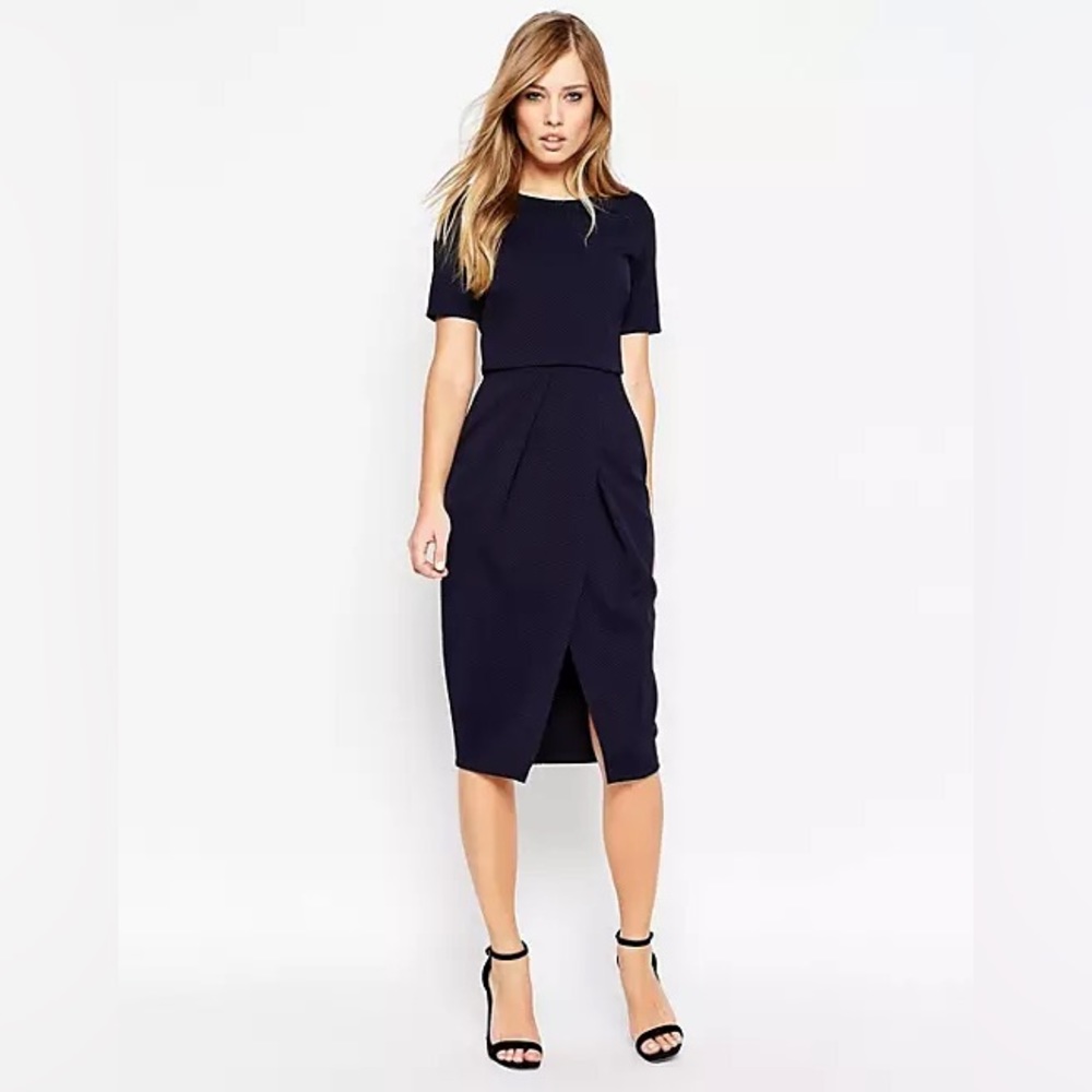 ASOS Double Layer Texture Wiggle Dress, Navy